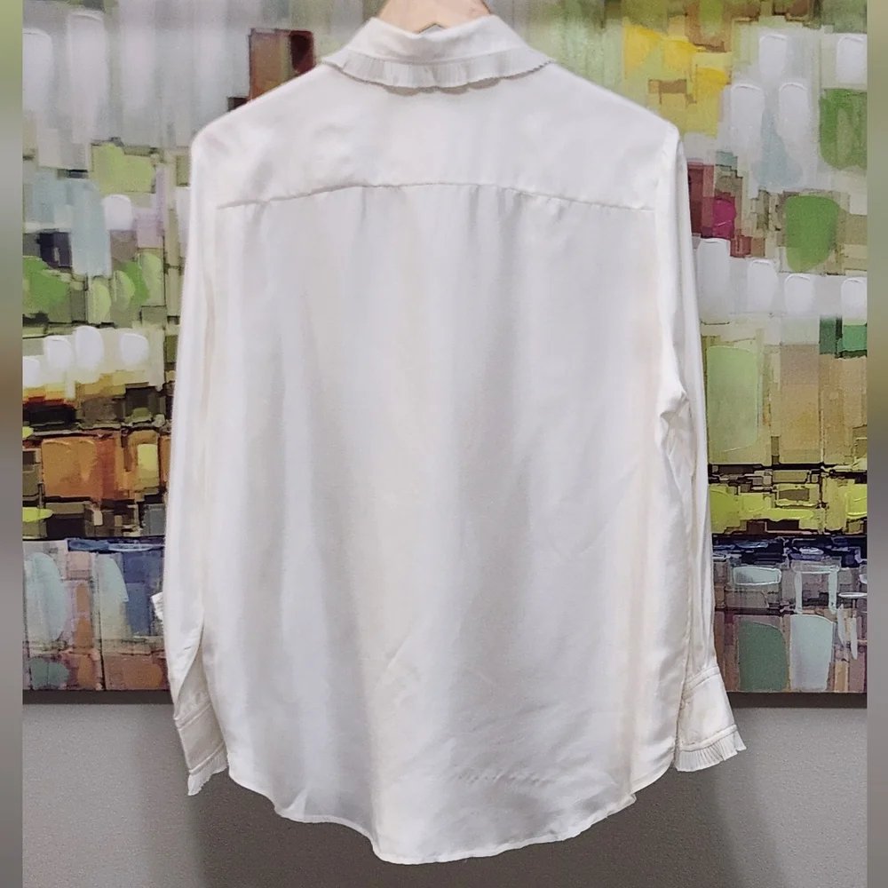 Sandro Cream Ruffle-Neck Silk Blouse - Picture 6 of 10